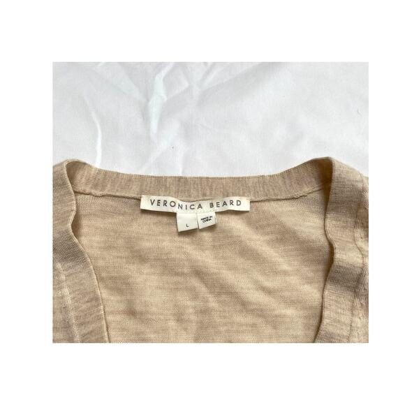 Veronica Beard Inez  Stretch Merino Deep V Henley Sweater, Oatmeal, Large - Picture 3 of 6